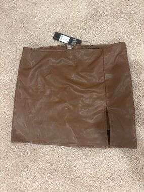 Chocolate Faux Leather Mini Skirt with Side Slit